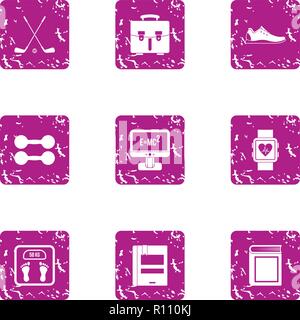 Investment in health icons set, grunge style Stock Vector