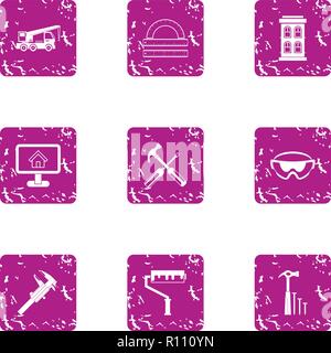 Edifice icons set, grunge style Stock Vector