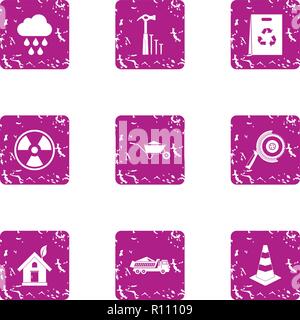 Eco construction icons set, grunge style Stock Vector