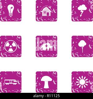 Climatic icons set, grunge style Stock Vector