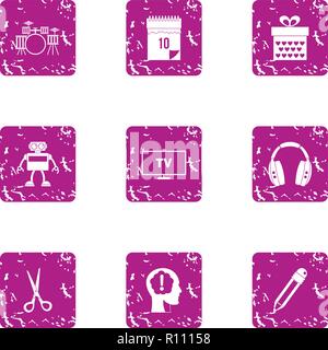 Electronic music icons set, grunge style Stock Vector