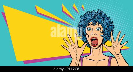 woman panic, fear, surprise gesture. Girls 80s Stock Vector