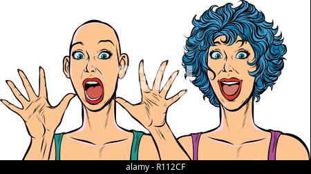 Woman bald and with hair, human health problems Stock Vector