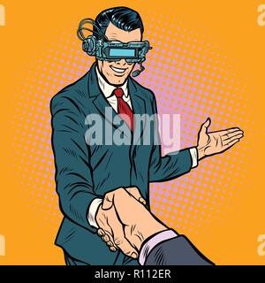 businessman shaking hands in virtual reality Stock Vector