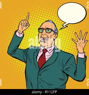 Old man emotional speaker Stock Vector