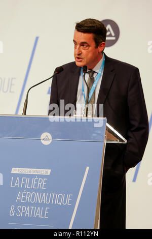 Vincent Beynier, General Director of Production Sites, Hexcel France, talks at Regional meetings of Aeronautics and Space Industry, Lyon, France Stock Photo