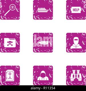 Rescue icons set, grunge style Stock Vector