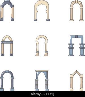 High arch icons set, flat style Stock Vector
