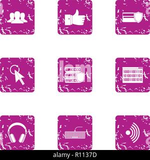 Computer attack icons set, grunge style Stock Vector