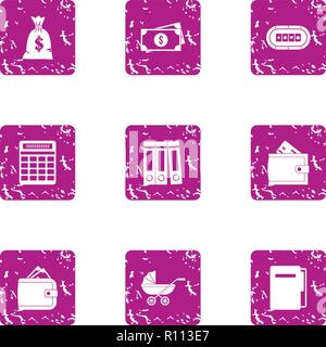 Stash icons set, grunge style Stock Vector