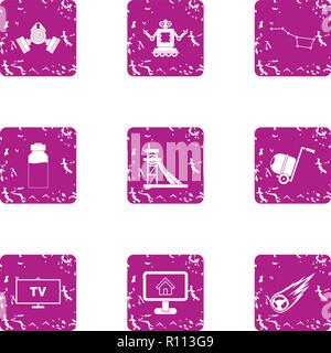 Computerization icons set, grunge style Stock Vector