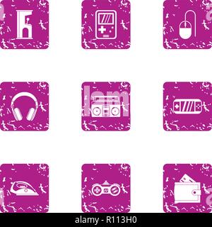 Game controller icons set, grunge style Stock Vector