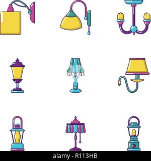 Wall lamp icons set, cartoon style Stock Vector