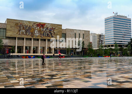 Fresco over the entrance of the National History Museum, Skanderberg Square, Tirana, Albania Stock Photo