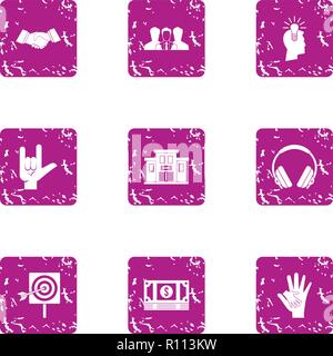 Business objective icons set, grunge style Stock Vector