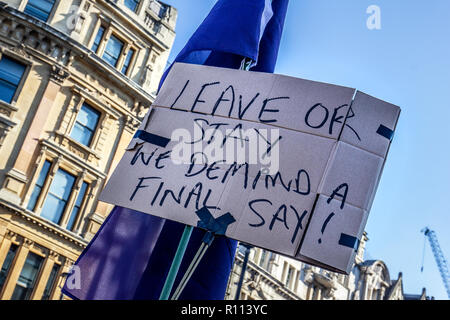 We demand a final say banner. London, UK. 20th October, 2018. People's Vote march for new Brexit referendum. Stock Photo