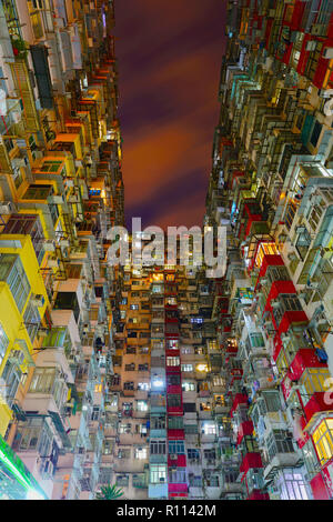 Hong Kong - Quarry Bay - the so called monster buildings at night, today a famous photographers and tourist hotspot, quite intensive neighborhood Stock Photo