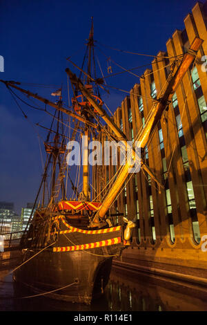 A working replica of Sir Francis Drake's Golden Hind, South Bank, London, England Stock Photo