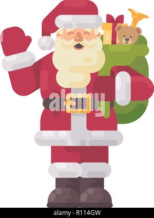 Cheerful Santa Claus waving his hand. Christmas character flat illustration Stock Vector