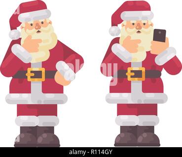 Santa Claus thinking and scratching his beard. Christmas character flat illustration Stock Vector