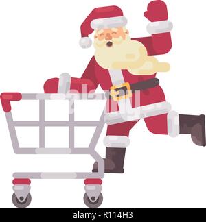 Santa Claus riding a shopping cart. Happy Christmas character flat illustration Stock Vector