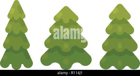 Set of three fir trees flat illustration. Christmas tree flat icons Stock Vector