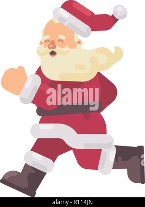 Happy Santa Claus running flat Christmas character illustration Stock Vector