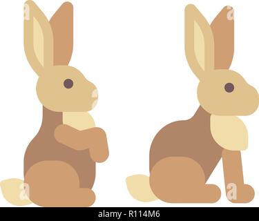 Cute brown rabbit sitting flat icon Stock Vector