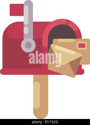 Red mailbox with letters flat illustration. Christmas mailbox icon Stock Vector