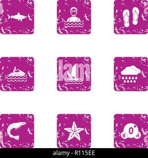 Hydrotherapeutic procedure icons set, grunge style Stock Vector