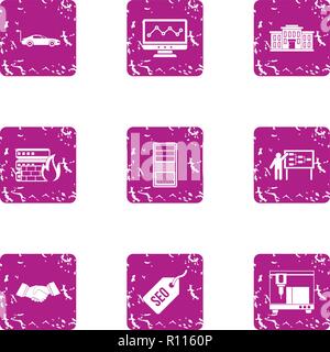 Commercial optimization icons set, grunge style Stock Vector