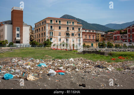 Polluted beach in castellammare di stabia Italy Stock Photo