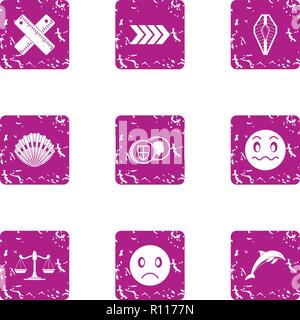 Bad action icons set, grunge style Stock Vector