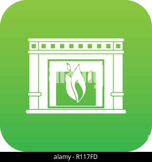Electric fireplace icon digital green Stock Vector