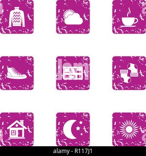 Street of city icons set, grunge style Stock Vector