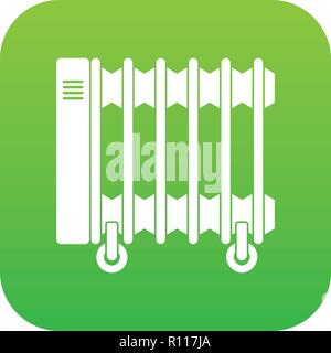 Oil electric heater on wheels icon digital green Stock Vector