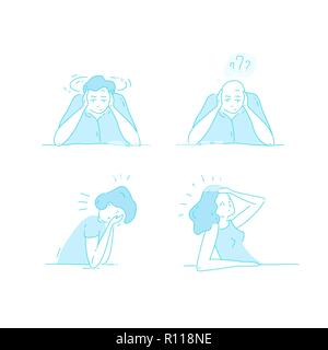 Sick stressed dizzy person Vector hand drawn illustration Stock Vector