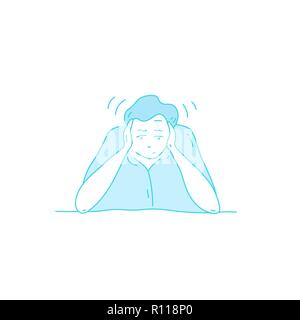 Sick stressed dizzy person Vector hand drawn illustration Stock Vector
