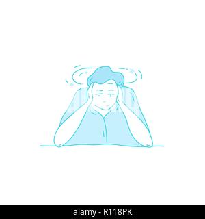 Sick stressed dizzy person Vector hand drawn illustration Stock Vector