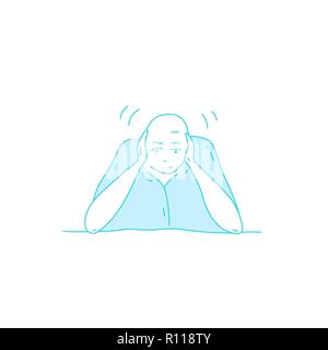 Sick stressed dizzy person Vector hand drawn illustration Stock Vector