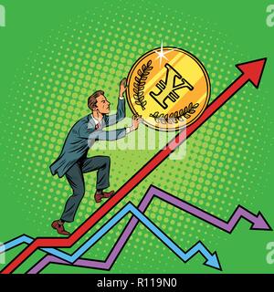 businessman roll a yen coin up Stock Vector