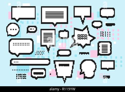 Empty white 8 bit speech bubbles set Stock Vector
