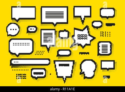 Empty white 8 bit speech bubbles set Stock Vector