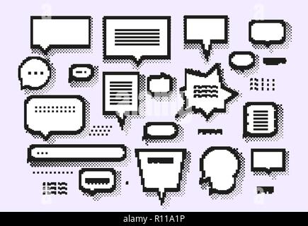 Empty white 8 bit speech bubbles set Stock Vector