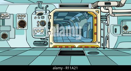 space ship corridor. Science fiction Stock Vector
