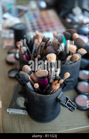 Make up brushes in a pot on a wedding day Stock Photo