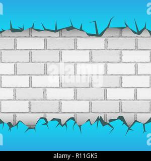 brick blue wall plaster cracks Stock Vector