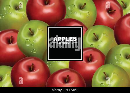 Realistic Apples background Vector. Red and green fruits banner Stock Vector