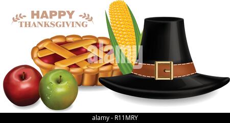 Thanksgiving traditional hat and pie Vector realistic. 3d detailed illustration Stock Vector