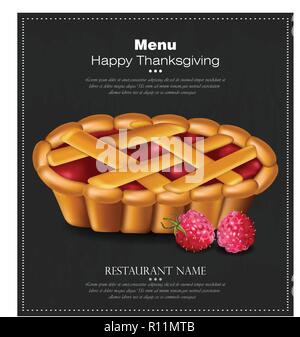 Happy thanksgiving pie card Vector. 3d detailed raspberry dessert illustration Stock Vector